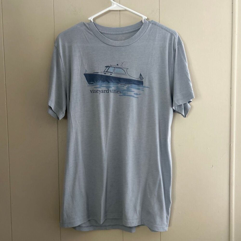 Vineyard Vines Light Blue Boat Graphic Tee | Island T-Shirt | Size M